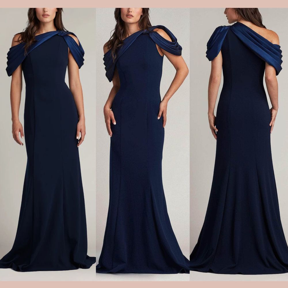 NWT $438 Tadashi [ 6 ] Carlene Pleated One Cold Shoulder Drape‎ Crepe Gown Q1129